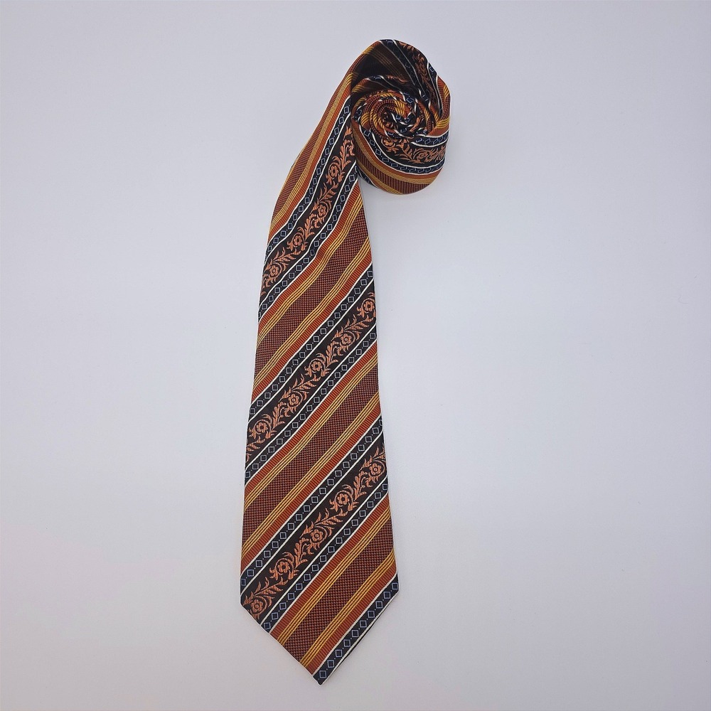 Luciano Gatti Platinum Silk‎ Tie Brown Orange Geometric Floral Pattern